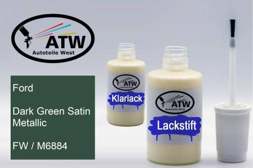 Ford, Dark Green Satin Metallic, FW / M6884: 20ml Lackstift + 20ml Klarlack - Set, von ATW Autoteile West.
